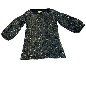 Elizabeth and James Iridescent Sequin Long Sleeve Top - Green/Blue/Purple Size M